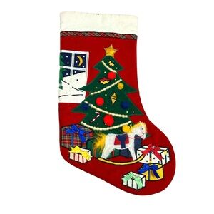 Vintage Lillian Vernon Christmas Stocking Velvet Horse Christmas Tree Holiday